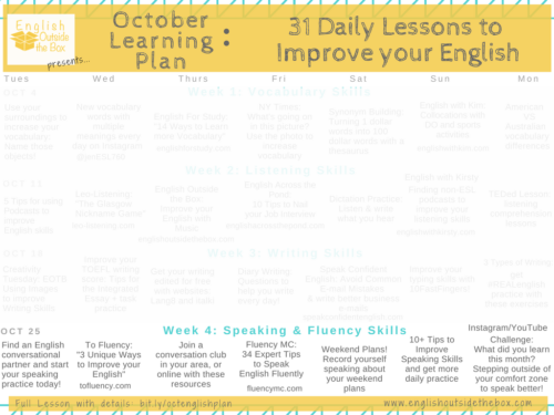 31 Daily lessons to Improve English Fluency | Learn English Online with English Outside the Box | Vocabulary